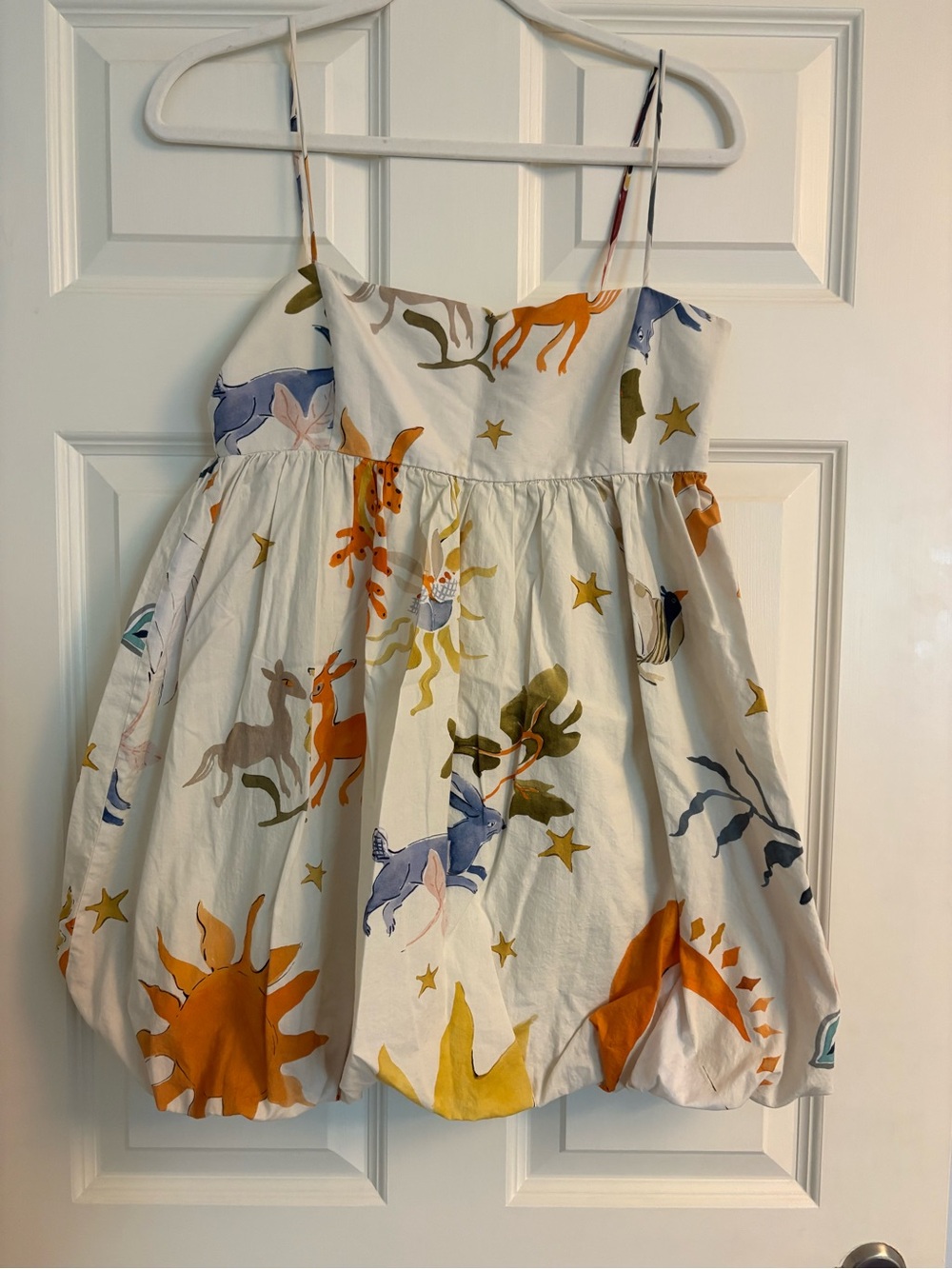 Zara White Mini Dress with Multicolor Sun & Animal Print